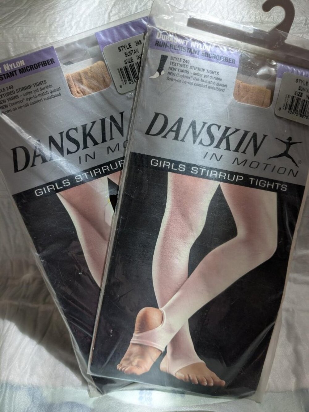 2 Pr. NEW Danskin Girls Suntan Stirrup Tights INT (6X-7) Opague Dura Soft Nylon